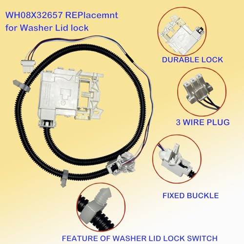 WH08X32657 WH08X31222 Clothes Washer Lid Lock and Wire Harness Compatible with GE Hotpoint - For GE Hotpoint Dryers & W