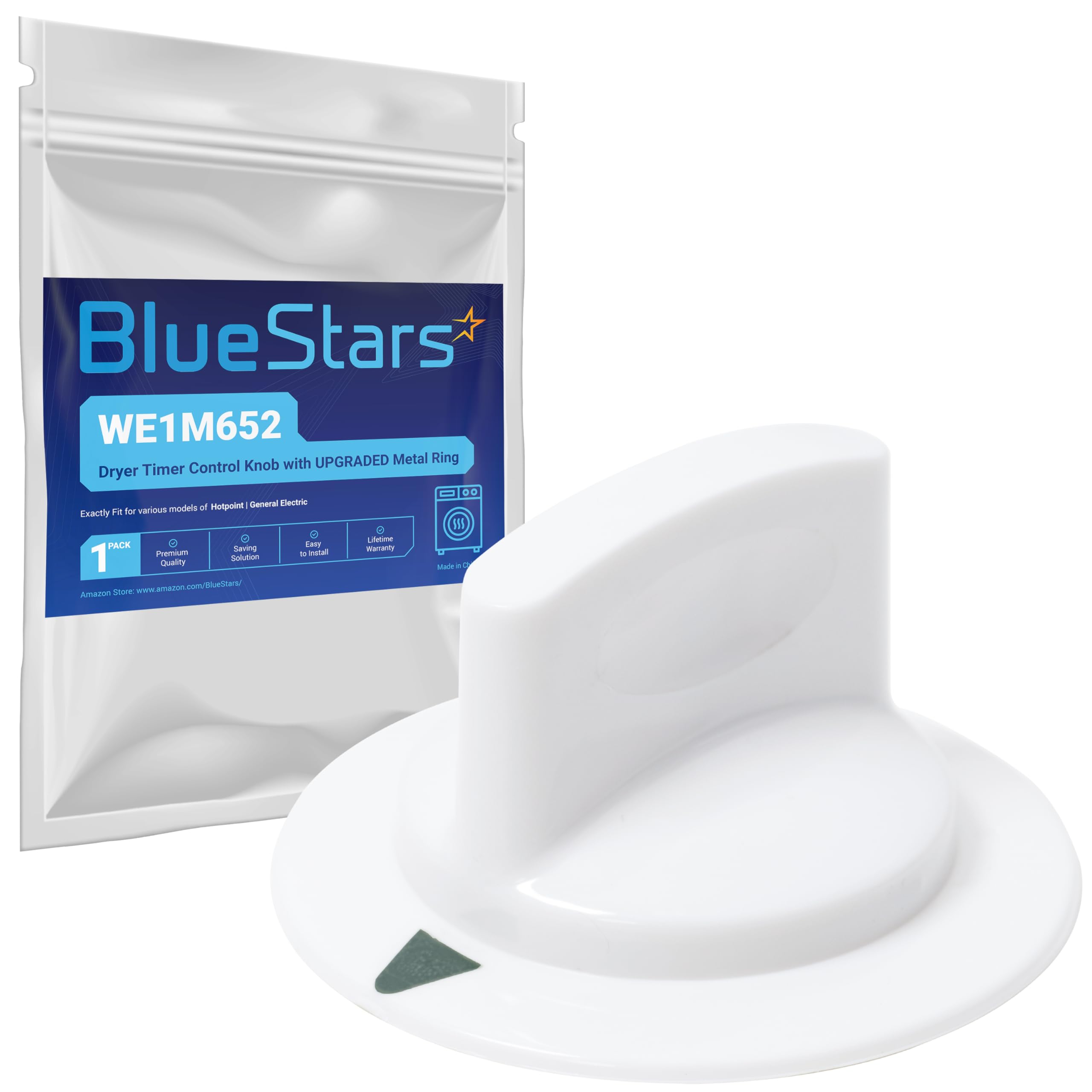 BlueStars Dryer Timer Control Knob with Upgraded Metal Ring - Hotpoint, GE Compatible - For Dryers - Easy Temperature Co