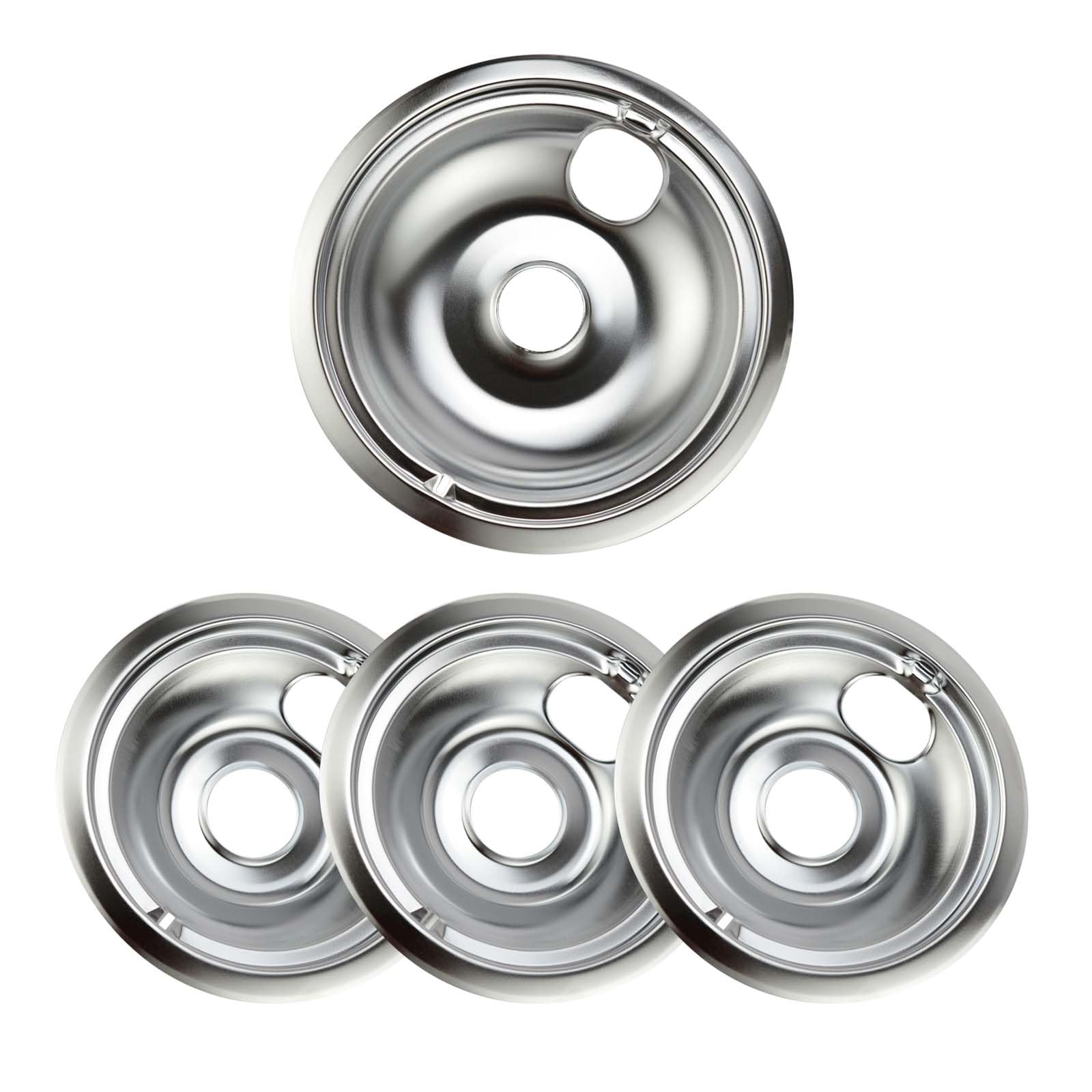 Purelux Electric Range Drip Pans Replacement for GE or Hotpoint Stoves, Chrome Finish, Chrome 4-Piece Set with 1 Large 8