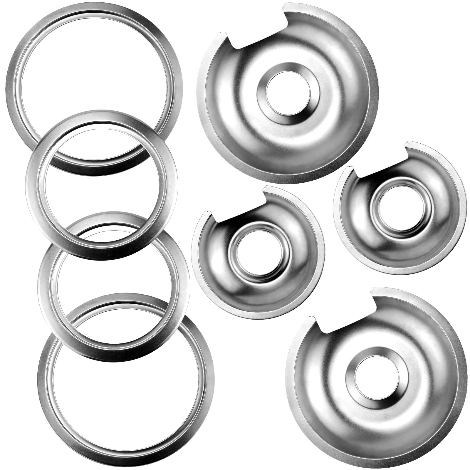  Chrome Drip Pan Set for GE Hotpoint Stove Top - 2 Large 8'' & 2 Small 6''
| GE Hotpoint Stove Top Chrome Drip Pan Set -